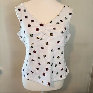 Modcloth White V-Neck Tank with Multicolor Ladybug Print